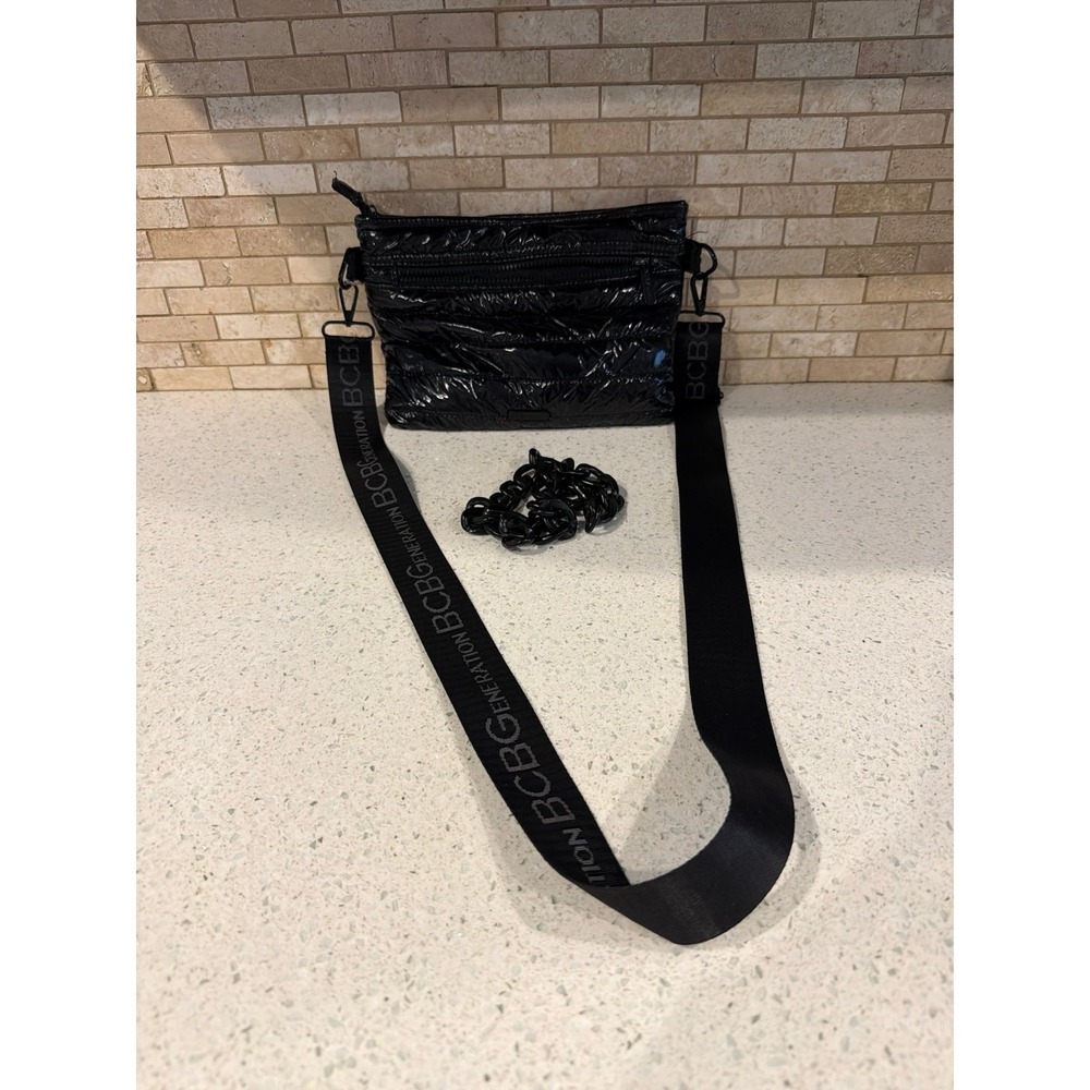 BCBGeneration Black Puffer Crossbody Bag Convertible Shoulder Bag Chain Strap